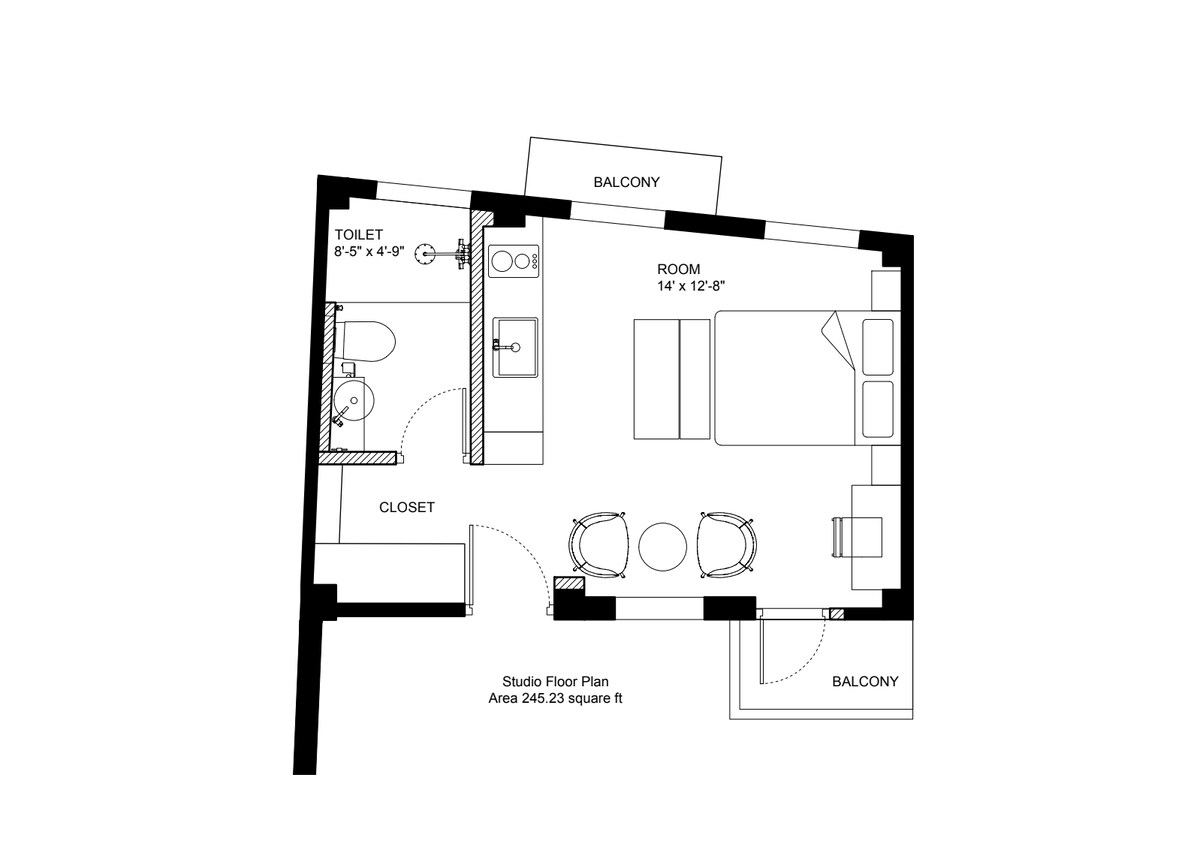 Bright & Airy Studio Apt with Balcony on 2 sides — photo