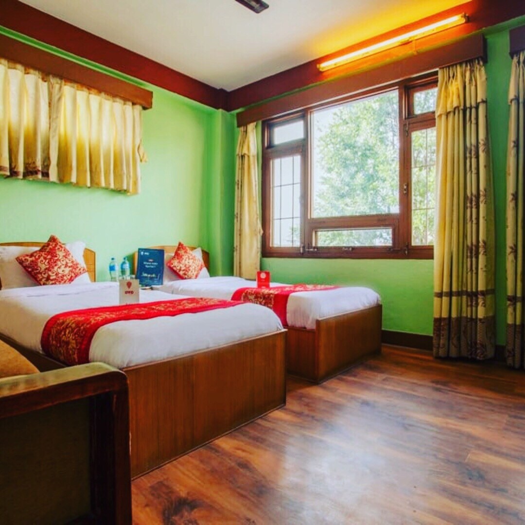 Twin bed room with bed and breakfast in thamel